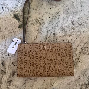 NWT Guess Tan Logo Pattern Wristlet